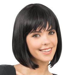 Chaks - Bob wig short hair, hairstyle made of synthetic hair, 30 cm straight with fringes for carnival, cosplay or festival