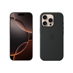 Apple iPhone 16 Pro (256 GB) - Desert titanium + Siliconenhoesje met MagSafe - Zwart