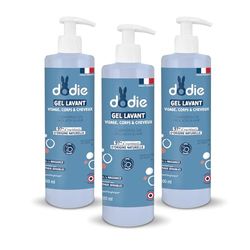 Dodie Set med 3 x rengöringsgel 3-i-1, (3 x 500 ml), ansikts-, kropps- och hårrengöring, 92 procent ingredienser av naturligt ursprung, allergivänliga, från födseln