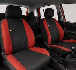 Auto Accessori Lupex Housses de siège Auto compatibles avec Panda à partir de 2012, fabriqué en Italie, Tissu Polycoton, Ensemble Complet (Noir, Rouge, 02 - Dossier arrière 50e50)