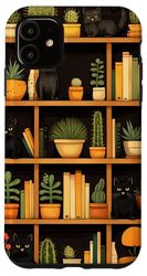 Coque pour iPhone 11 Bibliothèque de livres esthétiques vintage cactus botanique