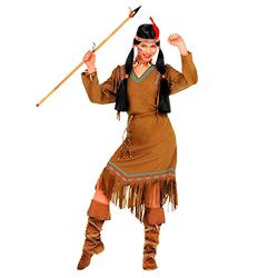 Widmann - Kostym Cheyenne, klänning, bälte och pannband med fjäder, indianer, karneval eller temafester