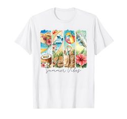 Summer Vibes, cocco, ibisco, palma, divertente vita da spiaggia Maglietta