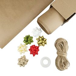 LEVIATAN Gift Wrapping Set 10 Sheets (1050 x 1260 mm) Kraft Wrapping Paper with Jute Yarn 50 m 6 Pieces Self-Adhesive Gift Bows Adhesive Tape Helpful Instructions for Wrapping Gifts