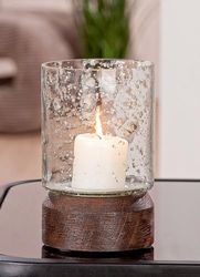 Pack of 6 Lantern, Mango wood, brown, clear, PU 6, H. 13 cm, D. 8 cm