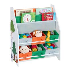 Relaxdays Étagère Enfants avec 6 boîtes et 2 Cases, Meuble de Rangement Enfant, HLP : 74 x 62,5 x 31 cm, coloré