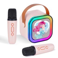 DYNASONIC A29 Karaoke Två Mikrofoner Bluetooth Karaoke Högtalare Barn Elektronisk Leksak Barn Presenter för 3-15 år (Sjöjungfru)
