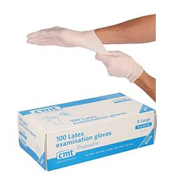 CMT - Guantes de látex con polvo, color blanco, talla XL (9-10), 100 unidades/dispensador, 1000 unidades/caja.