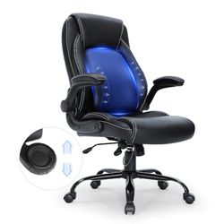 VEVOR Silla de Oficina de Cuero Silla Ejecutiva Ergonómica con Soporte Lumbar Ajustable Asiento de Oficina Carga Máxima de 136 kg Respaldo Alto Reposabrazos Reclinables para Oficina