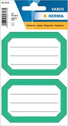 HERMA 5716 Labels for Writing on Neutral Green Border, 12 Pieces, 82 x 55 mm, Self-Adhesive Lined Stickers for School, Kids, Girls, Boys, Blank Book Labels, White