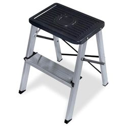 Amig - Échelle Pliable 2 Marches en Aluminium | Charge Max 150 kg | Stabilité avec Barres de Serrage | Idéale pour Tâches Ménagères, Aluminium, 2 Marches