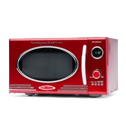 Nostalgia Retro Countertop Microwave Oven - Large 800-Watt - 25.4L - 12 Pre-Programmed Cooking Settings - Digital Clock - Kitchen Appliances - Red