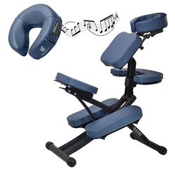 Master Massage Sedia da massaggio pieghevole professionale, in alluminio, regolabile, leggera, con cuscino musicale, Bluetooth, blu, taglia unica