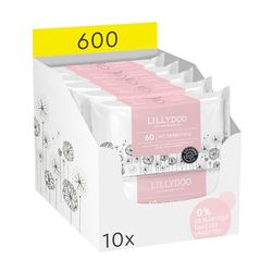 Lingettes LILLYDOO avec prébiotiques, 600 pièces (10 x 60), tissu 100% sans plastique, sans parfum