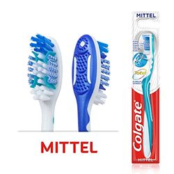 Colgate Cepillo de dientes de limpieza total, medio, 1 pieza, limpia las superficies de los dientes, la lengua, las mejillas y los espacios interdentales profundos.