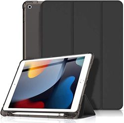 Visaccy Étui pour iPad 10.2 pour iPad 9e/8e/7e génération (2021/2020/2019) – Coque arrière Mate Semi-Transparente avec Fonction Veille/réveil Automatique, Noir