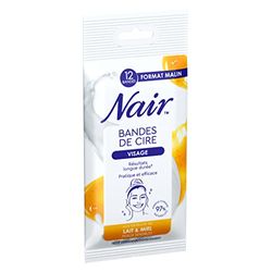 NAIR - Strisce di cera fredda per il viso, pelli sensibili, estratto di latte e miele, 97% di origine naturale, formato maligno 12 strisce