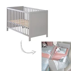 roba Lit Cododo 60 x 120 cm - Réglable en hauteur - 5 Barreaux Amovibles + Sommier à Lattes Inclus - Gris