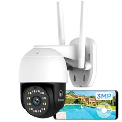 ATLANTIS Wifi-camera voor buiten, draadloos, 2K, 3 megapixel, Full HD en sup: 2290 x 1288 of 1920 x 1080 bij 25 fps, motorisering, IP64, 6 IR en 6 witte leds, afstand 12 m, microfoon, gratis app,