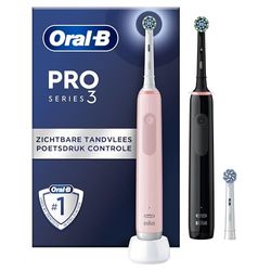 Oral-B Pro 3 3900N Elektrische tandenborstels, zwart en roze, 2 stuks