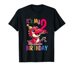 It's My 2nd Birthday Happy 2 Year T-Rex Dino Boy Kids Party Maglietta