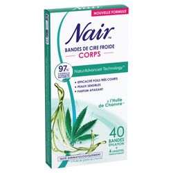 NAIR - Strisce di cera fredda per corpo, estratto di olio di canapa, 97% di origine naturale, NaturAdvanced Technology, 40 strisce