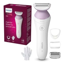 Philips Afeitadora de Mujer Serie 6000, 4 accesorios, Incluye Guante Exfoliante, Peine Guia y Cepillo de Limpieza, BRP136/00, Blanco