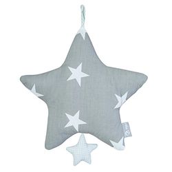 roba Étoile Musicale à Suspendre "Little Stars" - Doudou Aide au Sommeil - Lavable - Mécanisme Musical Amovible - Gris/Blanc
