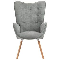MEUBLE COSY, Grijze bureaustoel, gestoffeerd, Scandinavisch, met armleuningen van stof met hoge rugleuning, houten poten voor studio, 66 x 71 x 106 cm