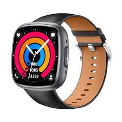 Knauermann Neo 2 (2025) - Nero Rettangolare - Orologio Salute Smartwatch - ECG - Funzione HRV - Bluetooth BT - Apnea del sonno - Pressione Sanguigna - Cinturino in Pelle di Mucca Nero, Höhe: 42 mm