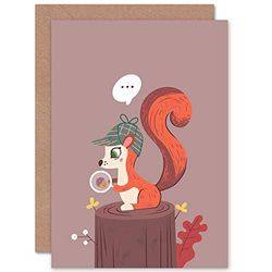 Wee Blue Coo Red Squirrel Acorn Search Greeting Card With Envelope Inside Premium Quality