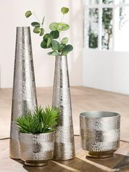 Verpakking van 4 planters, cylindrisch, aluminium, zilverkleurig, PU 4, H. 16 cm, D. 15 cm