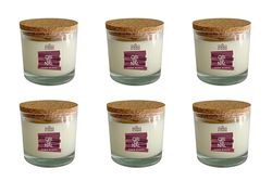 Pack of 6 Candles in Glass with Cork Lid – Vegetable and Vegan Wax – Odour Eating – Original – 50 Hours Burning Time Cereria di Giorgio