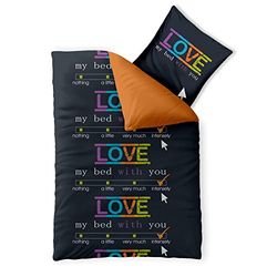 CelinaTex Fashion sängkläder 155 x 220 cm 2delad bomull Love ord svart orange
