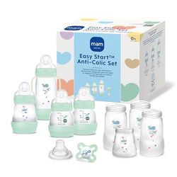MAM Easy Start Anti-Colic zestaw startowy, pierwsze wyposażenie dla rosnącego wraz z dzieckiem, smoczkiem, butelkami i uchwytami, zestaw upominkowy dla niemowląt, od urodzenia, niebieski