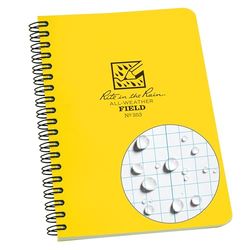 Rite in the Rain Weatherproof Side Spiral Notebook, 4 5/8" x 7", Yellow Cover, Field Pattern (No. 353)