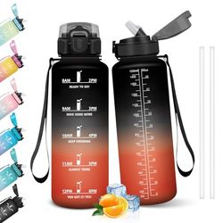 HoneyHolly Botella Agua, 1.5L Botella Agua Gimnasio con Pajita, Botella de Agua, con Marcador de Tiempo, Botella de Agua Deportiva, Prueba de Fugas, Cantimplora para Escuela, Senderismo, Fitness