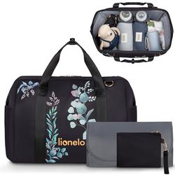 lionelo Ida Mom Bag Sac pour Poussette avec 2 Poches isothermes internes pour biberons, lingettes humides, Matelas à Langer, Sac cosmétique, Sangle pour Fixation à la Poussette (Golden Moments)