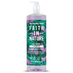 Faith In Nature 1L Natural Lavender & Geranium Shampoo, Balancing for Normal Hair & Scalp, Vegan & Cruelty Free, No SLS, Silcones or Parabens, Family Sized