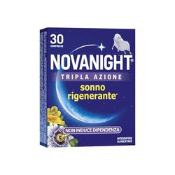 Novanight Tripla Azione Melatonina per Dormire, Integratori per Dormire, Disturbi del Sonno - Senza Glutine, con Melatonina, Escolzia, Passiflora, Melissa, Non Induce Dipendenza (30 Compresse)