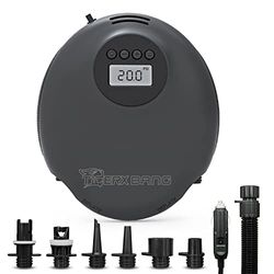 TIGERXBANG Elektrische SUP-pomp, 20 psi, hogedruk-peddelboardpomp met draagbaar digitaal lcd-scherm, elektrische luchtpomp voor opblaasbare -12 V DC auto-aansluiting, auto-off-functie
