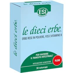 ESI - Le Dieci Erbe Flor, Integratore Alimentare Vegetale con FOS, Lassativo Naturale Contro Stitichezza, Costipazione e Flatulenza, Regola il Transito Intestinale, Senza Glutine e Vegan, 30 Naturcaps
