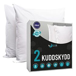 Dreamzie – Paket med 2 Kuddöverdrag Vattentätt 50 x 70 cm - 20 x 28" med Dragkedja – Vitt tyg 100 % Bomull Oeko Tex® – Andas, Allergivänliga, Dammkvalster, Anti-bakteriell