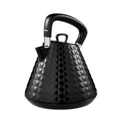 GEEPAS 1.5L Cordless Electric Kettle | Traditional Pyramid Kettle with 360° Rotational Base Strix Control Auto Shut Off & Boil Dry Sensor | Space Saving Cord Storage LED Indicator | 3000W Argyle Black