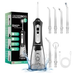 BarberBoss Hydropulseur, Irrigateur buccal portable, Hydropulseur dentaire électrique, Kit de nettoyage des dents, Hydropulseur sans fil pour des gencives saines, QR-7025 (Noir)