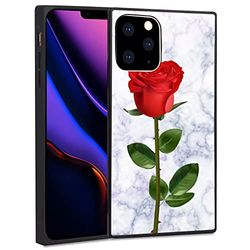 Vierkante telefoonhoes iPhone 11 Pro Max Marble Red Rose Antishock Protective Flexibele Premium Cover voor iPhone 11 Pro Max