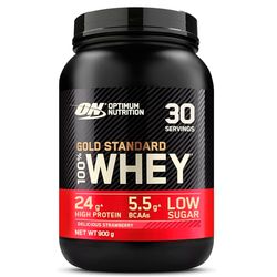 Optimum Nutrition Gold Standard 100% Whey Muscle Building and Recovery Protein Powder With Naturally Occurring Glutamine and BCAA Amino Acids, Delicious Strawberry Flavour, 30 Servings, 900 g