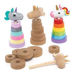 Baker Ross Jeux d'Empilage en Bois motif Licorne - Lot de 2, Loisirs Créatifs en Bois pour Enfants (FC391)