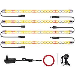 Led-groeilicht T5 Full Spectrum 3500K ＆ Rode LED-strips met Auto Cycle Timer 3/6/12 uur Dual Channel 4 Helderheidsniveau led pflanzenlicht voor kamerplanten van zaaien tot oogsten (84 leds)
