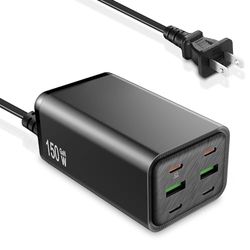 USB C-oplader, 150 W GaN USB C-voeding, 6 poorten, snellader, PD-oplader, meervoudig, compatibel met MacBook Pro/Air, iPad Pro/Air, iPhone 14/14 Pro/14 Pro Max/13/12/11, Galaxy S23 Ultra/S22/S21